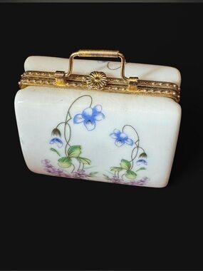 Vintage Floral Porcelain Mini Handbag Trinket Box- Decorative Porcelain Handbag